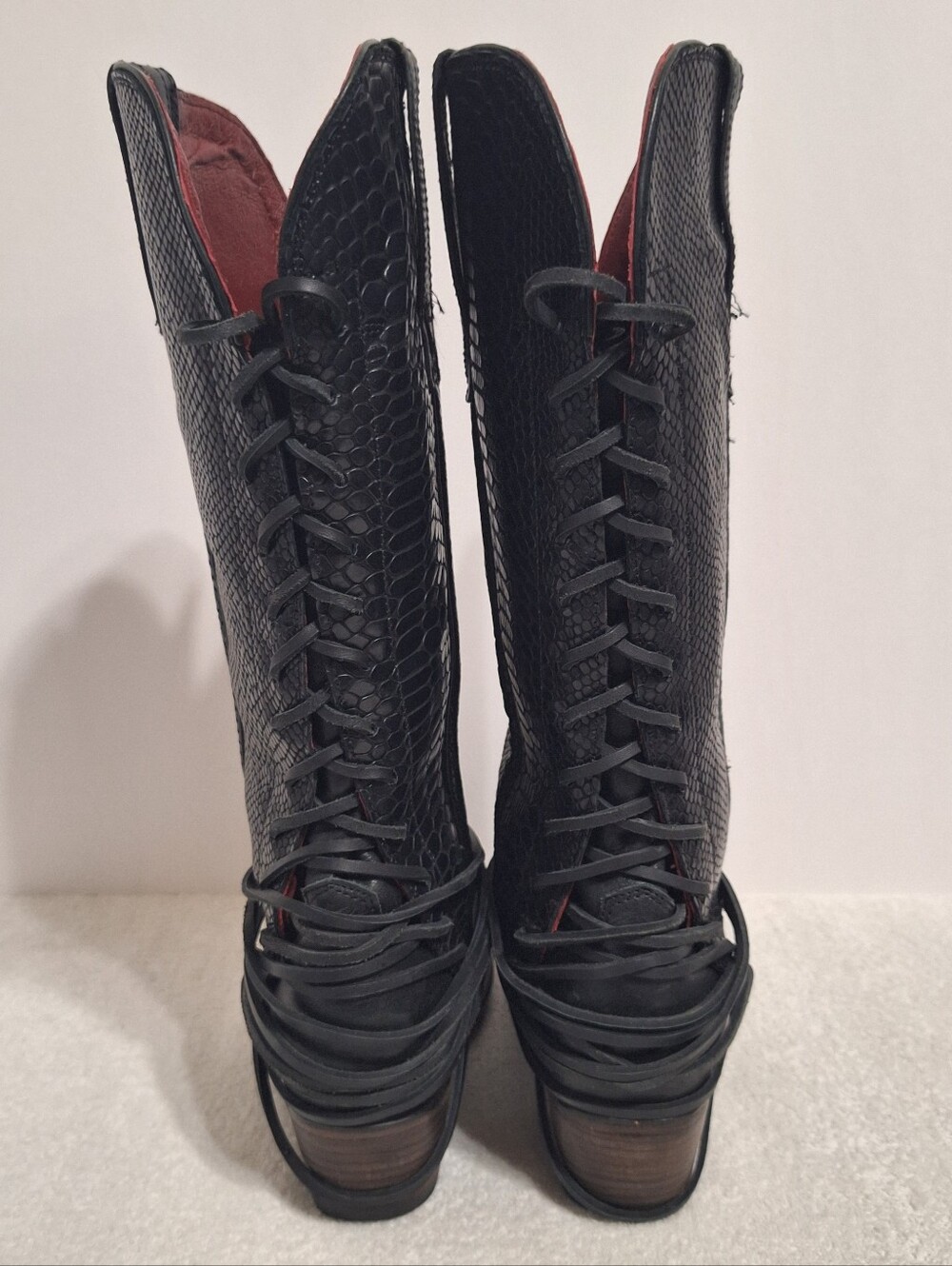 Freebird Wardon Black Leather Snakeskin Print Back-Lacing Boots Women's Size 11 - Picture 8 of 14